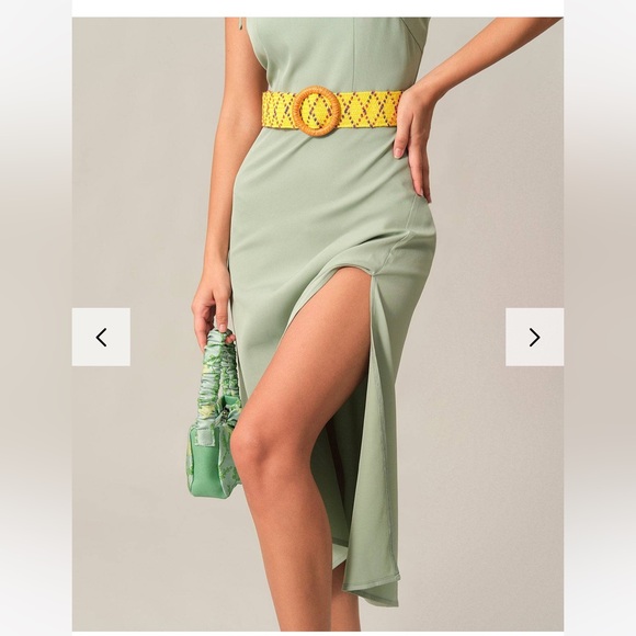 NWT Rihoas Mint Green midi dress with slit and tie sleeves - Picture 2 of 3